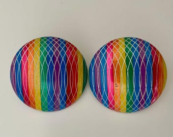 Vintage 1960s Op Art Rainbow Post Earrings Optical Art MCM Space Age