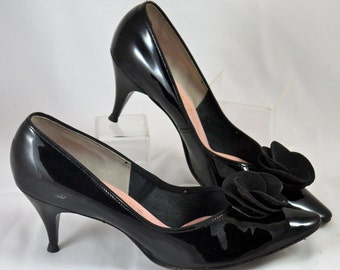 Vintage 1960's Black Patent Leather Heels with Flower by Joyce California