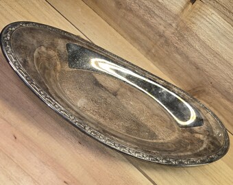 Vintage Silverplate Oval Serving Platter Floral Scroll Rim ~12"
