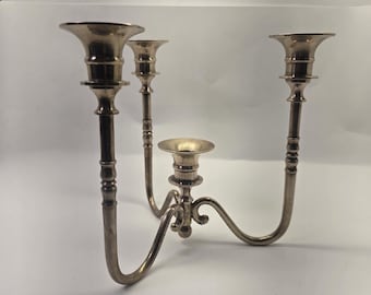 Vintage Brass 4 Light Candelabra 3 Arm Scroll Taper Candle Holder 7.75 in Patina