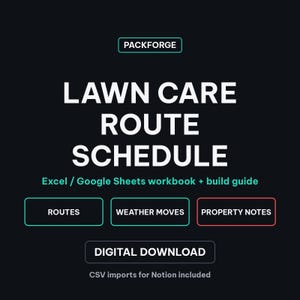 Lawn Care Route Schedule | Excel / Google Sheets Workbook | Recurring Stops, Weekly Routes, Weather Log image 1