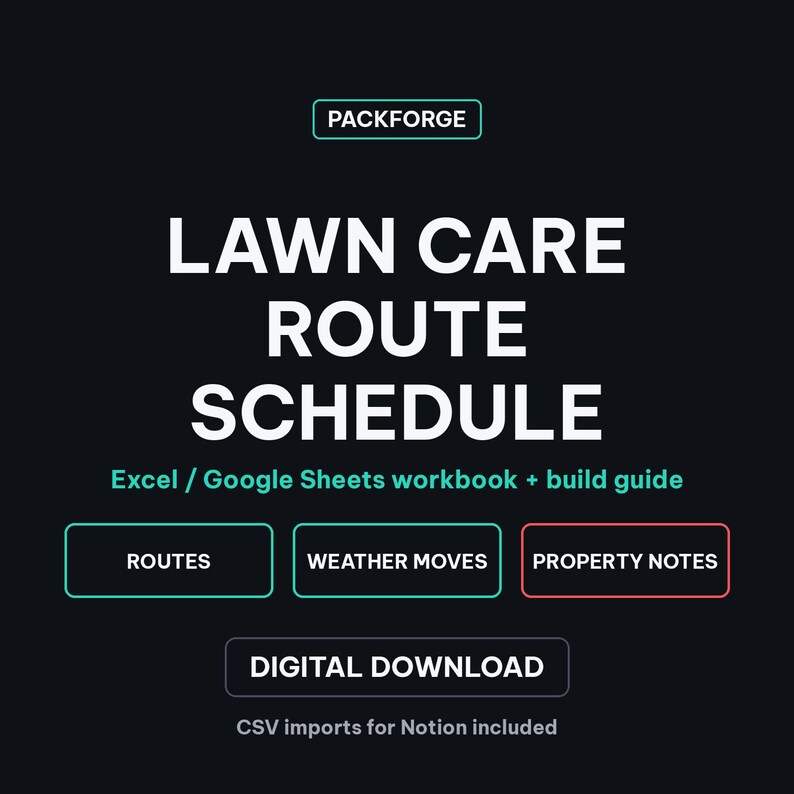 Lawn Care Route Schedule | Excel / Google Sheets Workbook | Recurring Stops, Weekly Routes, Weather Log image 1