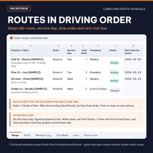 Lawn Care Route Schedule | Excel / Google Sheets Workbook | Recurring Stops, Weekly Routes, Weather Log image 2