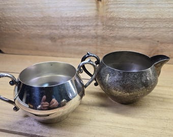 Vintage Silver on Copper Open Sugar & Creamer Set Mixed Condition