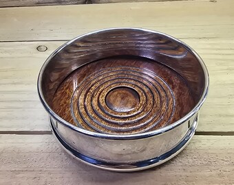 Vintage Sheffield Silverplate Wine Bottle Coaster Wood Base Felt Bottom