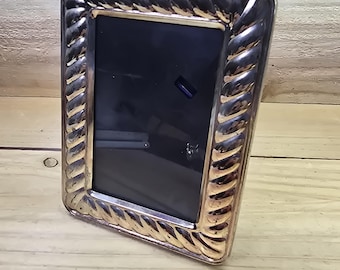 Vintage Silverplate Rope Twist Picture Frame Blue Velvet Back 5x7