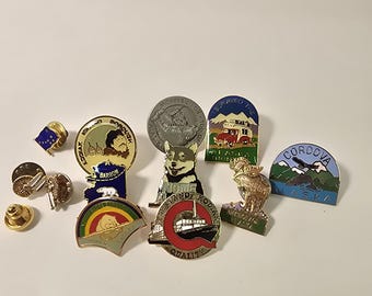 Vintage Alaska Enamel Hat Lapel Pin Lot 12 Sea-Land Kodiak Point Barrow Walrus