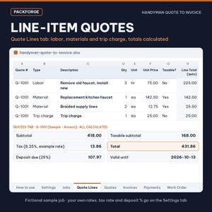 Handyman Quote to Invoice Tracker | Excel / Google Sheets Workbook | Jobs, Quotes, Invoices, Payments image 2