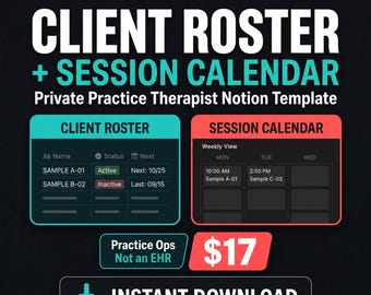 Private Practice Therapist Notion Client Roster + Session Calendar — Practice Ops Template Digital Download