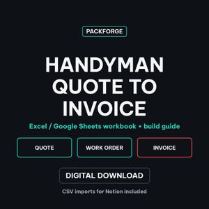 Handyman Quote to Invoice Tracker | Excel / Google Sheets Workbook | Jobs, Quotes, Invoices, Payments image 1