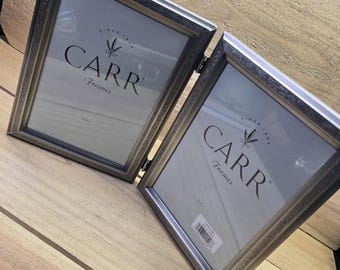 Vintage CARR Frames 5x7 Double Hinged Silver Tone Ornate Picture Frame Pair
