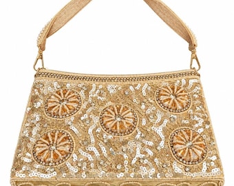 Champagne Pearl and Sequin Evening Clutch