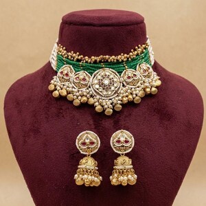 Traditional Indian Heritage Gold Filigree Jhumka Earrings with Rubies and Pearls