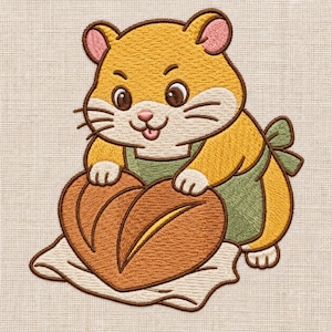 Baking Hamster Kneading a Heart Loaf, Machine Embroidery Design, Creative Hobby Gifts, Downloadable Stitch Pattern, Instant Download