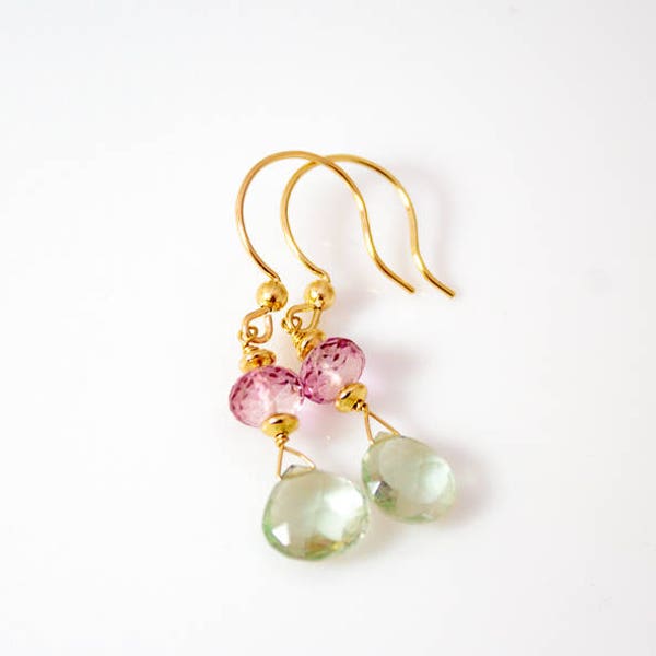 Pink Green Earrings - Etsy