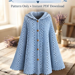 Blue Hooded Cape Crochet Pattern Hooded Cape PDF Crochet Hooded Cape DIY Cloak Pattern Beginner Friendly