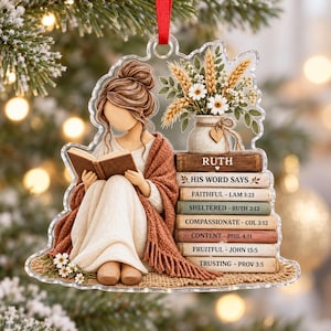 Christian Woman Bible Ornament, Personalized Scripture Book Keepsake, Faith Inspired Religious Christmas Gift