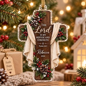 Ornement rustique en forme de croix avec verset biblique, souvenir personnalisé, cadeau de Noël chrétien pour les êtres chers