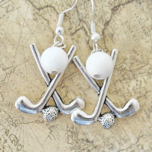 Silver Golf Earrings with white Golf Ball