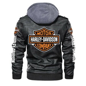 Harley Davidson Black Motorcycle Biker Jacket Real Cowhide Leather Coat, Removable Hood