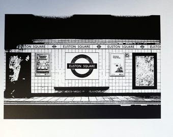 723: Metro de Londres - Estación de Euston Square, andén y banco - serigrafía de edición limitada