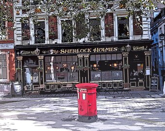 Impresión del pub Sherlock Holmes de Londres: Caja roja, Trafalgar Square