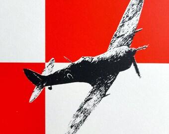 719: Supermarine Spitfire y bandera de la Fuerza Aérea Polaca sobre papel marfil - serigrafía de edición limitada