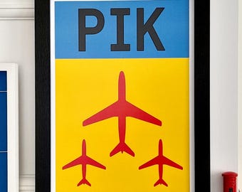 Photographic Print : 1960s Style Airport Sign with Code - Prestwick Airport