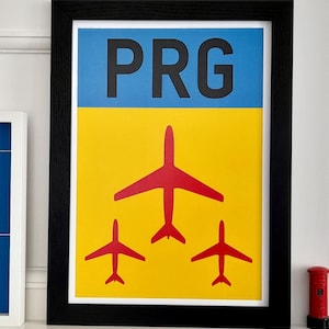 Photographic Print : 1960s Style Airport Sign with Code - PRG, Vaclav Havel Airport, Prague