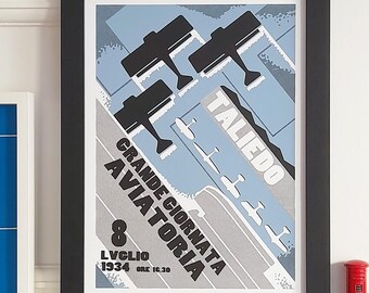 726: Cartel del Salón Aeronáutico Italiano - Serigrafía de biplanos de la década de 1930