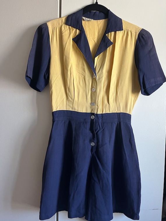 1940s Two-Tone Butter Yellow and Blue Gabardine R… - image 2