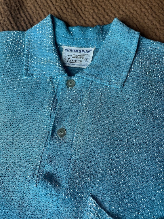 Mens 1950s RnR Blue Lurex Shirt XS Small