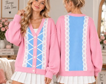 Bo Peep Toy Story Cardigan, Pink Blue Lace Sweater, Bo Peep Inspired Cardigan, Toy Story Lover Gift, Cute Women Cardigan