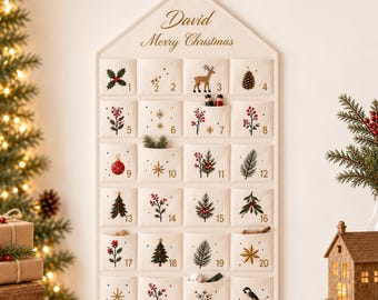 Personalized Fabric Advent Calendar, Christmas Countdown for Kids, Custom Name (14-45 Inch)