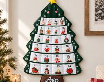 Personalized Fabric Advent Calendar For Christmas Up Hanging Pockets, Christmas Gift For Kids, Children Happy Christmas Gift, Canvas Fabric