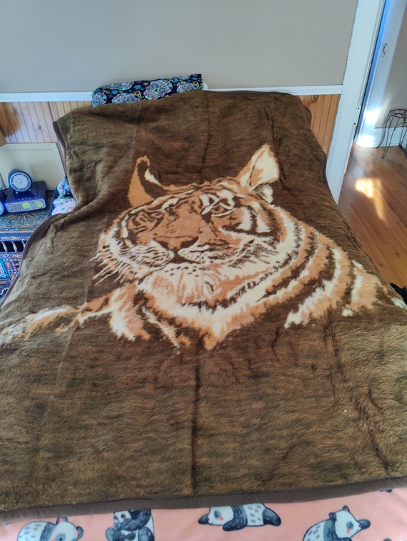Soft Fuzzy Large Vintage Blanket Made in West Germany Great Condition and Cool Piece Rap About Ibena Fuzzy Reversible Dolan Tiger Blanket Etsy