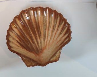 Brown retro frankoma seashell trinket dish nut bowl