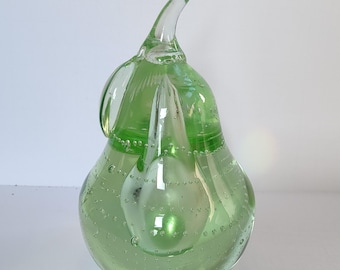Collectible glass pear large paperweight controlled bubble