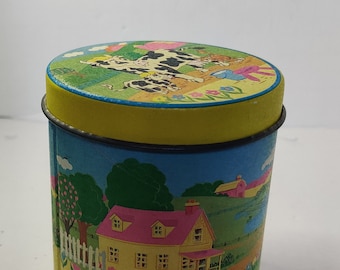 Sweet little cartoony cow farm tea tin storage bin