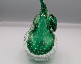 Collectible glass pear large paperweight controlled bubble sommerso Italian style