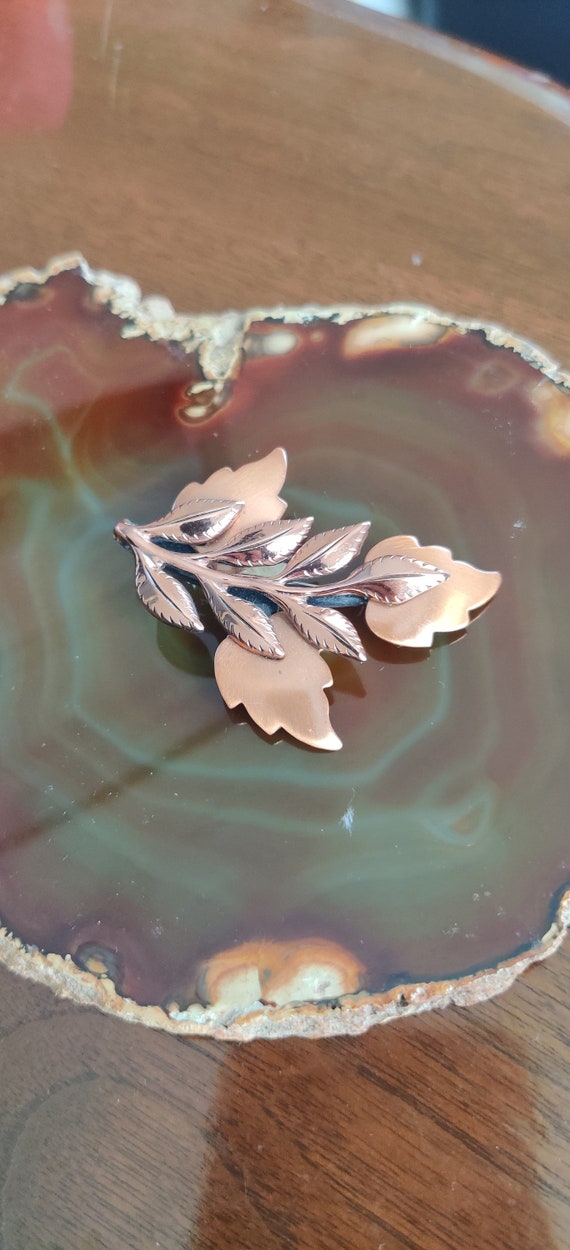 Sweet copper renoir leaf branch brooch