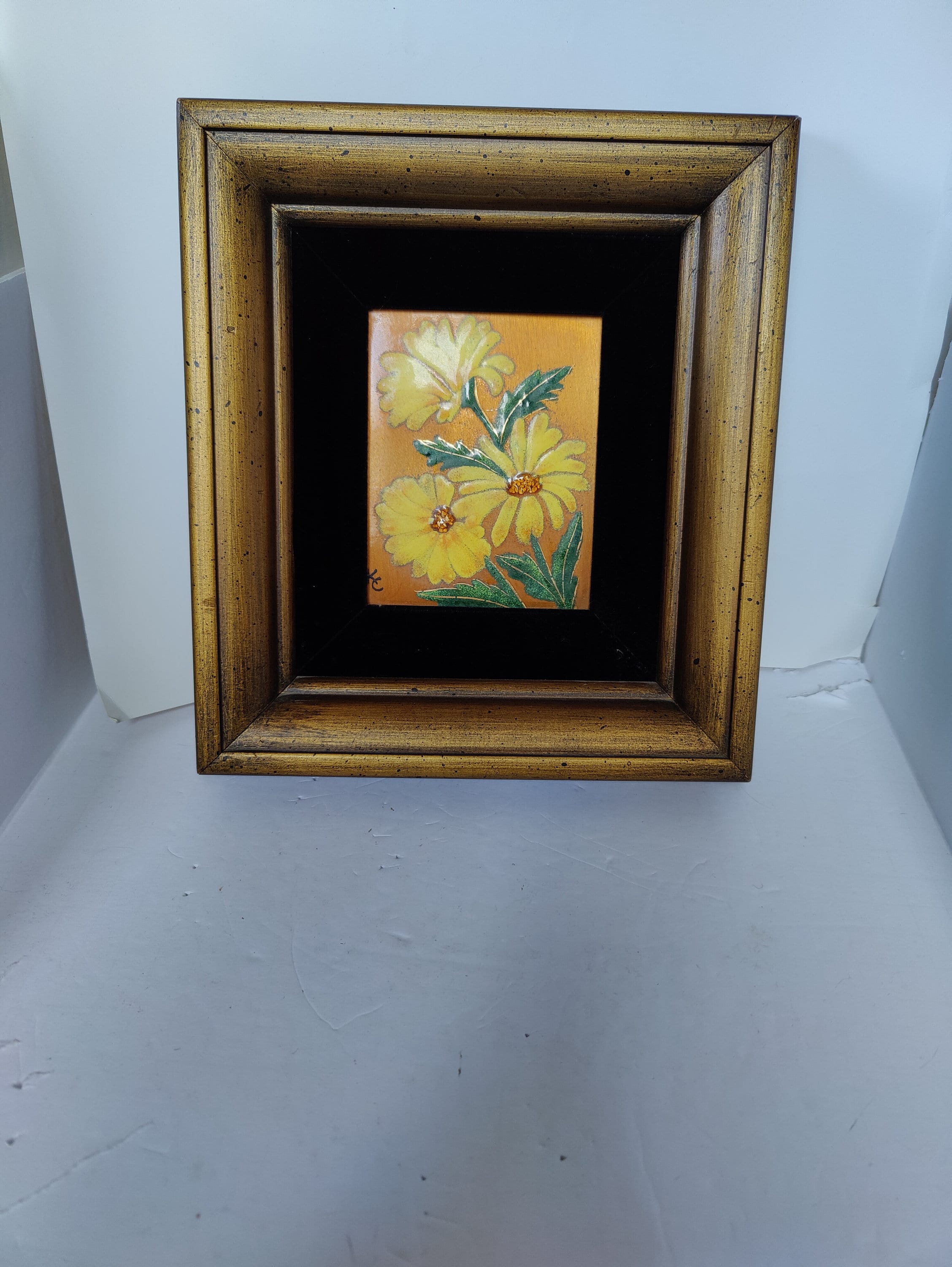 Associated enamel artists Kay Coley enamel on copper floral wall hanging