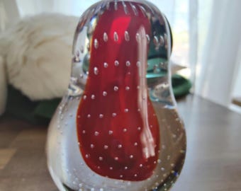 Collectible glass pear large paperweight controlled bubble