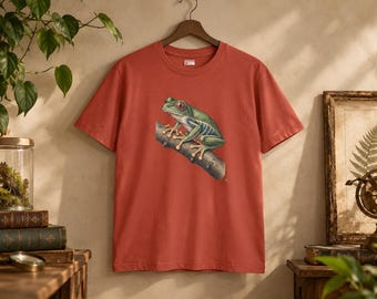 T-shirt Rainette aux yeux rouges, gravure vintage, T-shirt Histoire naturelle, Cadeau pour les amoureux des amphibiens