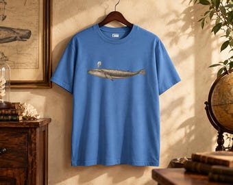 Camiseta Baleia Azul, Gravura Vintage, Camiseta de História Natural, Presente para Amantes do Oceano