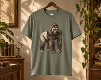 Camiseta Gorila da Montanha, Gravura Vintage, Camiseta de História Natural, Presente para Amantes de Primatas