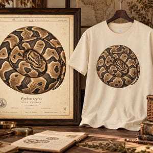 Lámina vintage de pitón bola, póster de historia natural de Python regius, grabado zoológico antiguo para pared. imagen 9