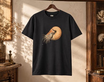 Camiseta Nautilus, Gravura Vintage, Camiseta de História Natural, Presente para Amantes do Oceano