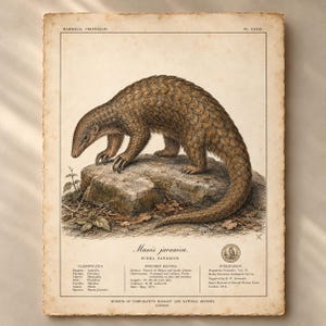 Vintage Sunda Pangolin-tryck, Manis javanica naturhistorisk affisch, antik zoologisk gravyrväggkonst