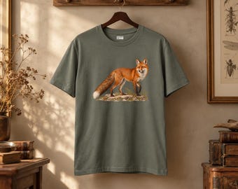 Camiseta Raposa Vermelha, Gravura Vintage, Camiseta de História Natural, Presente para Amantes da Vida Selvagem